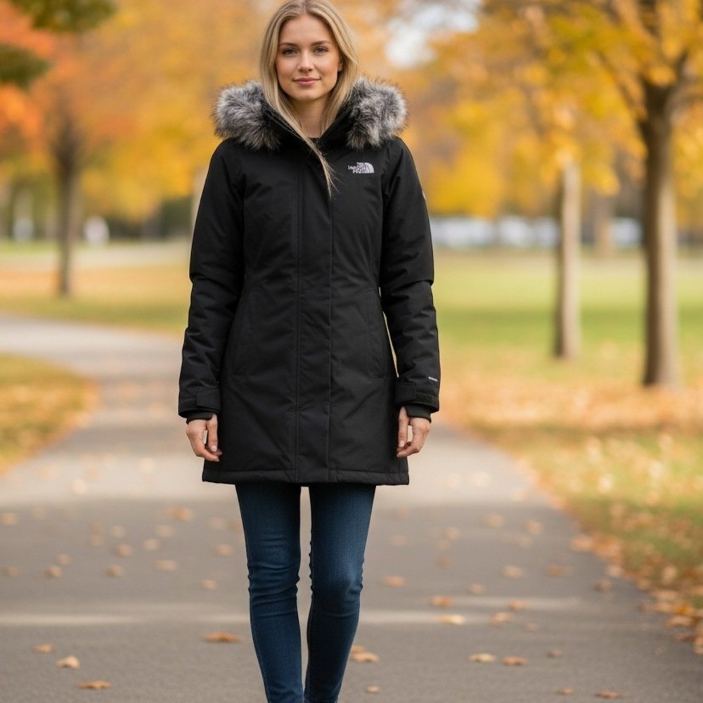 The North Face Arctic Parka Black 550 Down DryVent Faux Fur Hood Jacket Women L